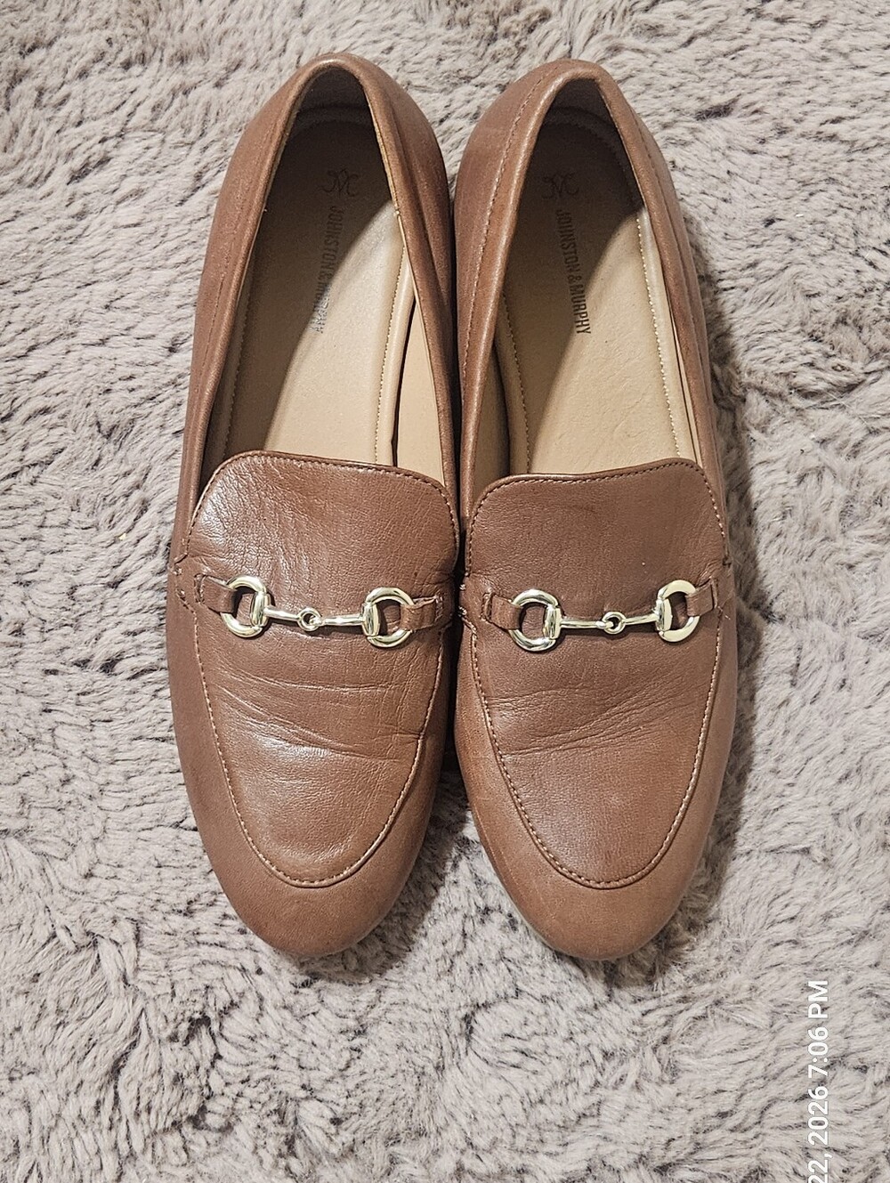 Johnston Murphy Women's Brown Leather Loafers with Snaffle Bit Detail